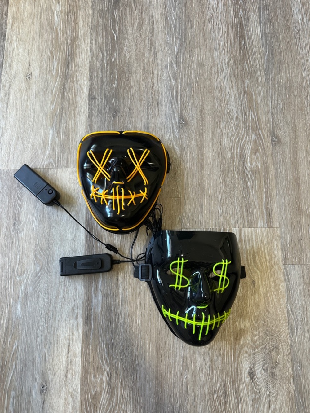 LED Light-Up Halloween Mask Set - Black with Yellow & Green Accents